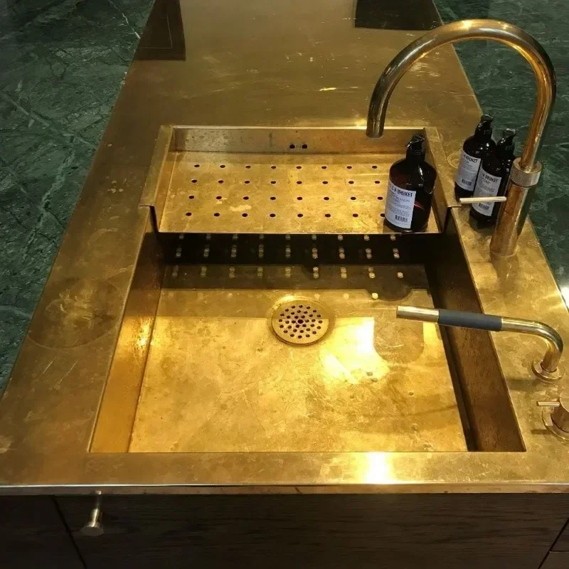 Customized Brass Vintage Stainless Steel Sink, Wash Basin, Bar Counter, Wash Basin, Bathroom Cabinet, Wash Basin, Single Sink, U