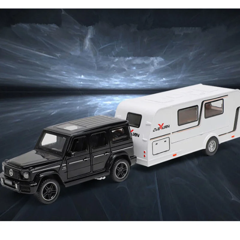 

1/32 Alloy Trailer RV Truck Car Model Diecast Metal Recreational Off-road Vehicle Camper Car Model Sound and Light Kids Toy Gift