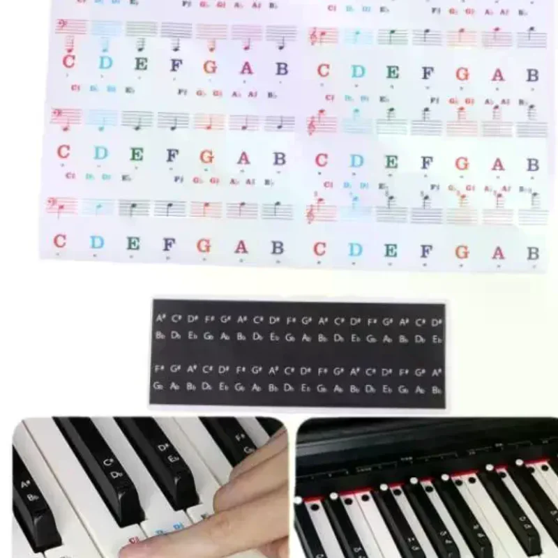 1 Set Removable Colored Piano Keyboard Stickers Note Labels For 88/61/54/49 Keys Beginner Piano Letter Stickers
