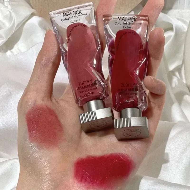Transparent Pigment Lip Mud Velvet Lip Glaze Matte Lipstick Non-stick Cup Lip Gloss Caramel Red Brown Lasting Lip Tint Cosmetics