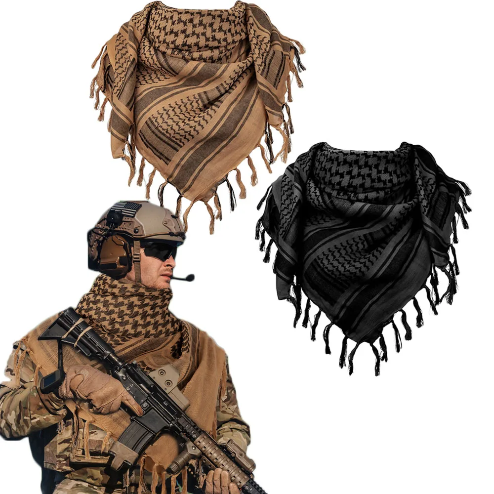 Military Shemagh Tactical Desert Scarf, 100% Cotton Keffiyeh Neck Head Scarf Wrap for Men Women