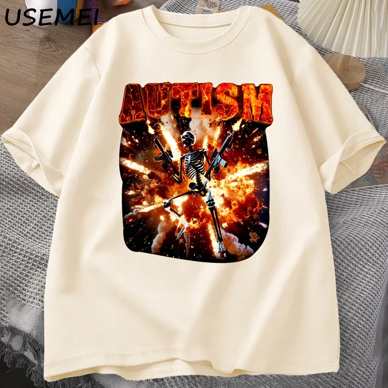 Camiseta con esqueleto divertido autista para hombre y mujer, camiseta con mecanismo al descubierto y autismo, camiseta informal de algodón de manga