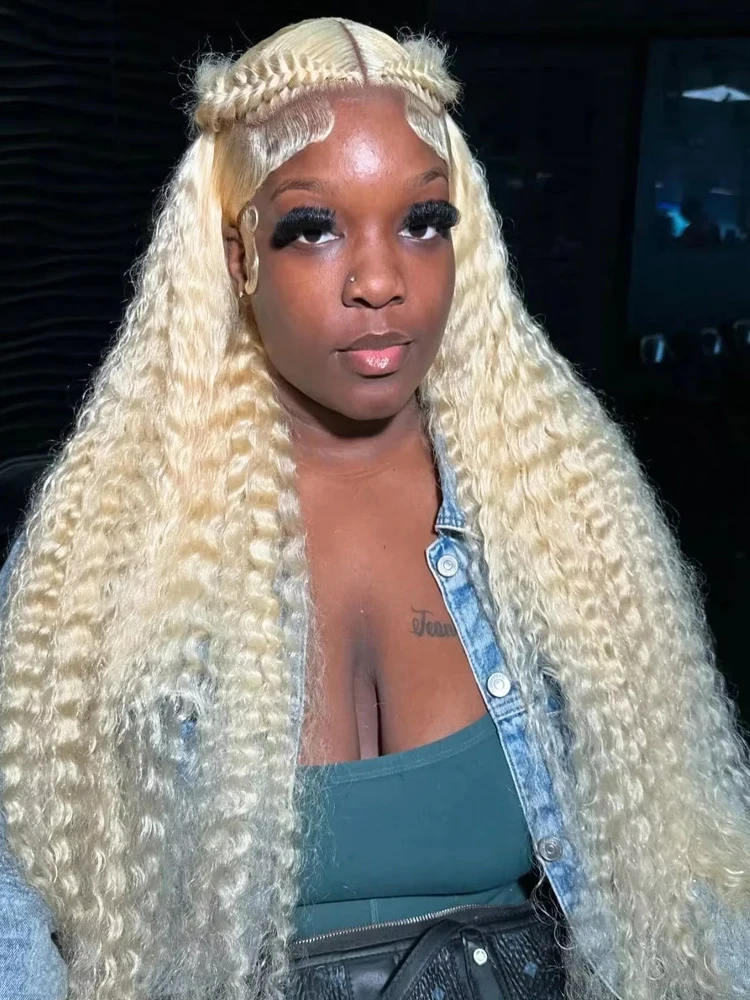 

200% Density Curly 30 inch Brazilian Deep Wave 613 Blonde 13x4 HD Lace Front Human Hair Wigs Pre Pluck Glueless Lace Frontal Wig
