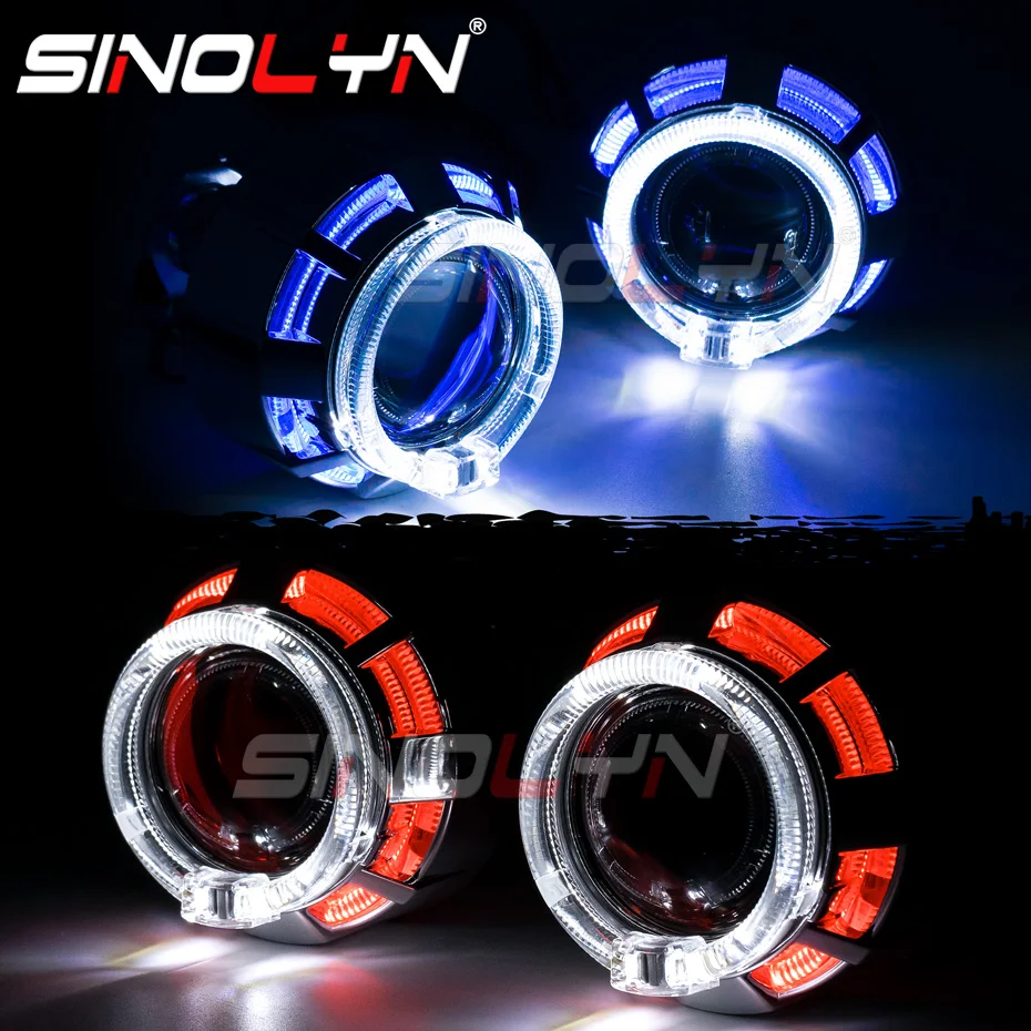 Sinolyn 2 Inch Dual LED Angel Eyes Bi Xenon Lenses For Headlight H4 H7 Car Light H1 Projector Running Light For Car Accessories