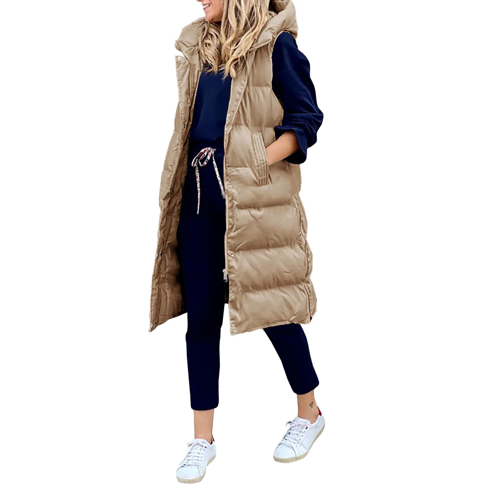 

Hooded Sleeveless Cotton Coat Soft Stretchy Skin Friendly Jackets with Large Two Sides Pocket