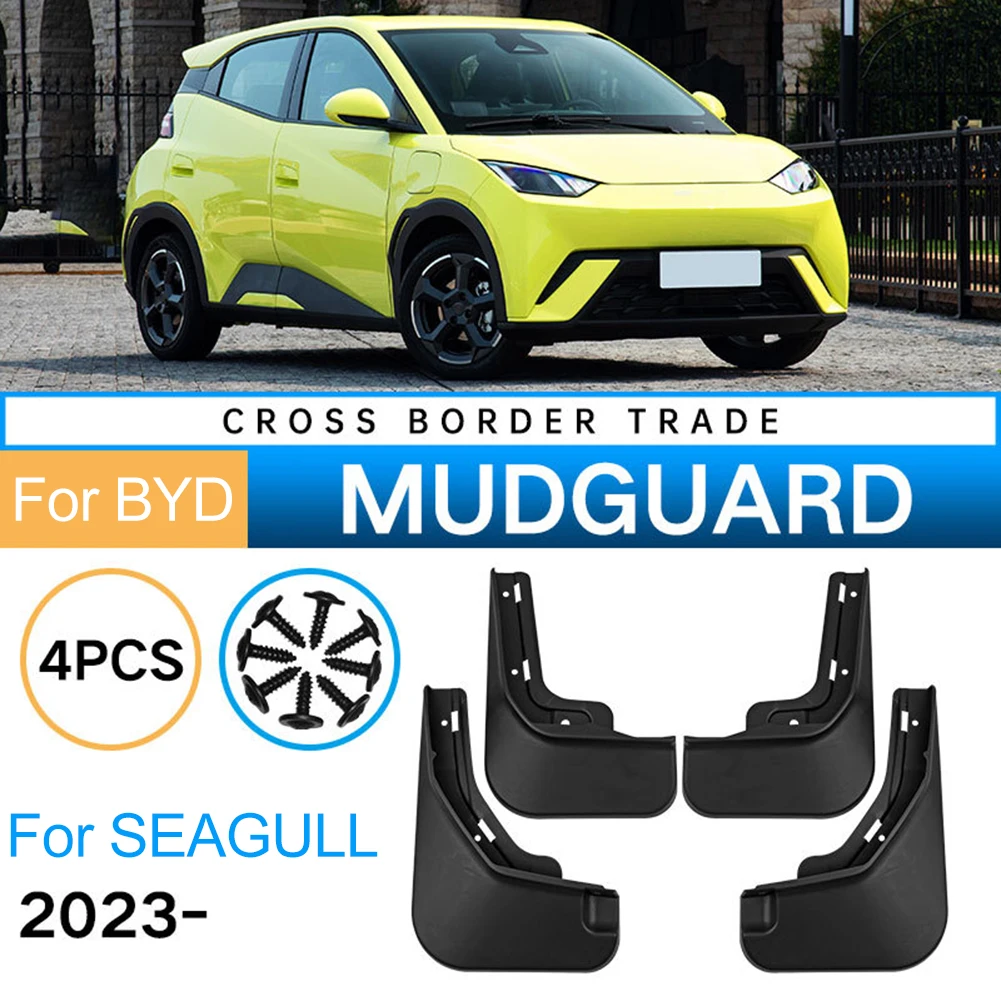 4-teiliges Set Auto-Reifen-Kotflügel Weiche Kunststoff-Schmutzfänger Schwarze Spritzschutzbleche für BYD Seagull 2023 Außenteile