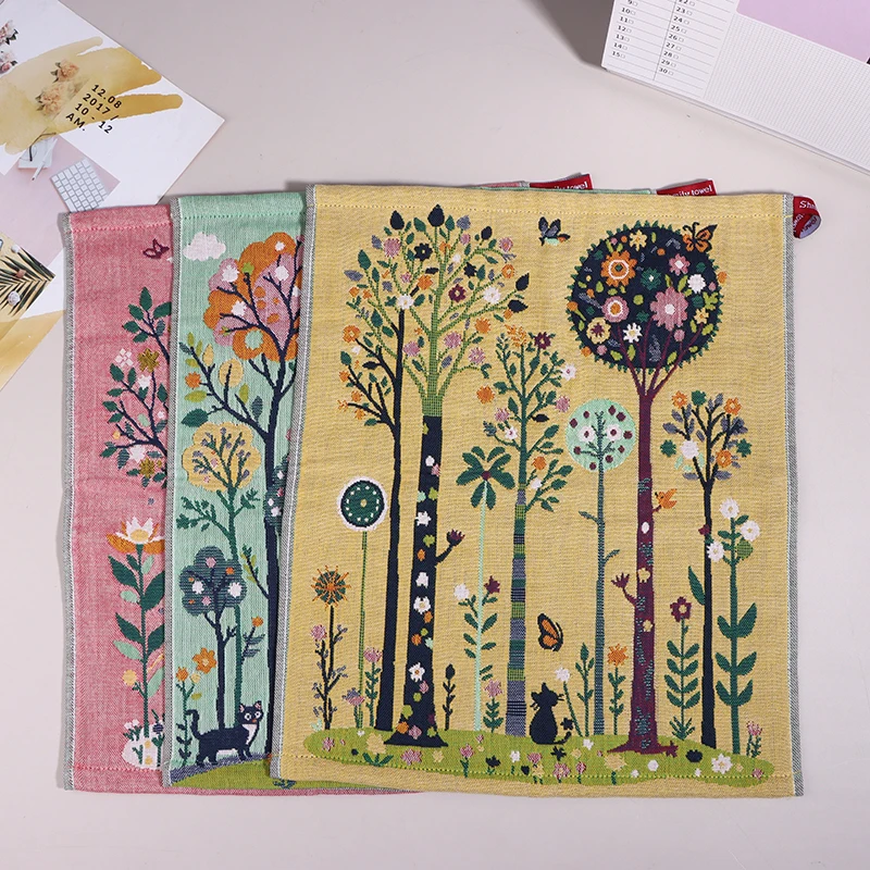 1Pc Four-Layer Cotton Yarn Square Towels Forest-Themed Multi-Purpose Geometric-Patterned Towels Kids Useful Square Face Towel