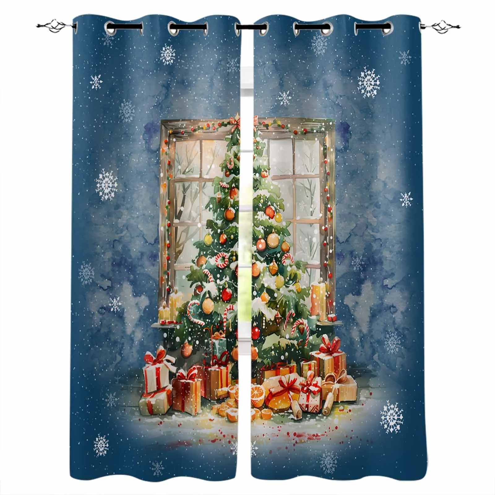 

Christmas Tree Gift Fruit Snowflakes Blackout Curtains For Living Room Bedroom Window Treatment Blinds Drapes Kitchen Curtains