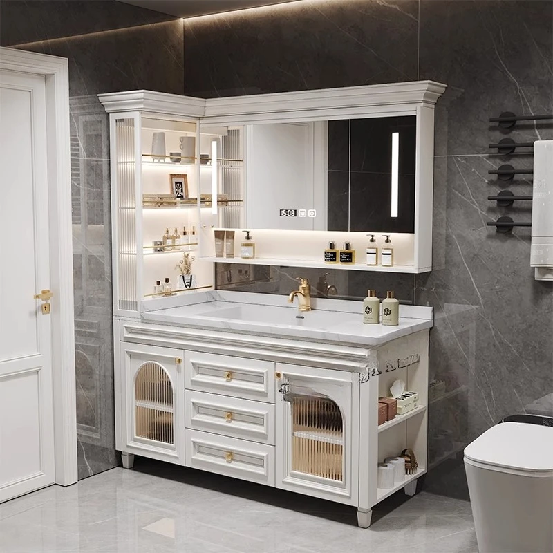 

American Oak Bathroom Cabinet Combination French Bathroom Rock Slab Seamless Basin Washbasin Floor Type