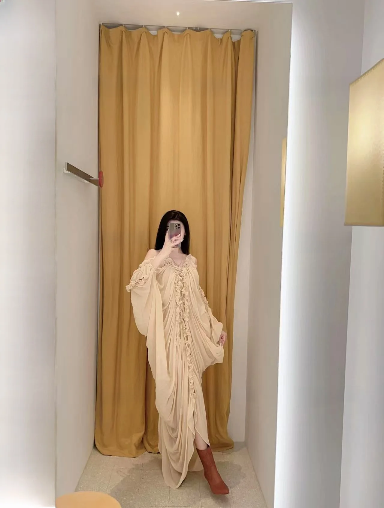 Z Home Luxuriöser, maßgeschneiderter 25-neuer Roman Island Vaion Sle Venus Loose Gathered Draped Mood Dr A-Linien-Rock mit hoher Taille