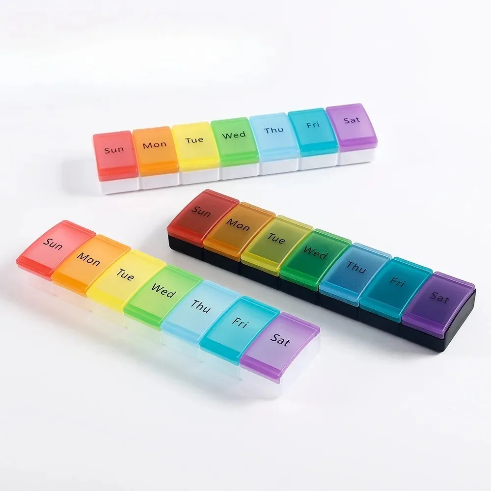 New Hot Premium Large Rainbow Travel Weekly 1 Time A Day Daily Pill Case Organizer Box Storage for Vitamin Supplements Fish Oils