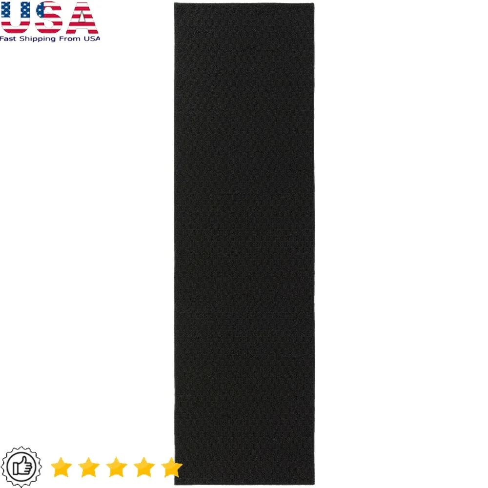 

Durable Indoor Runner Rug 2ft x 12ft Non-Slip Backing Stain Resistant Polypropylene Elegant Checkered Pattern Easy Maintenance