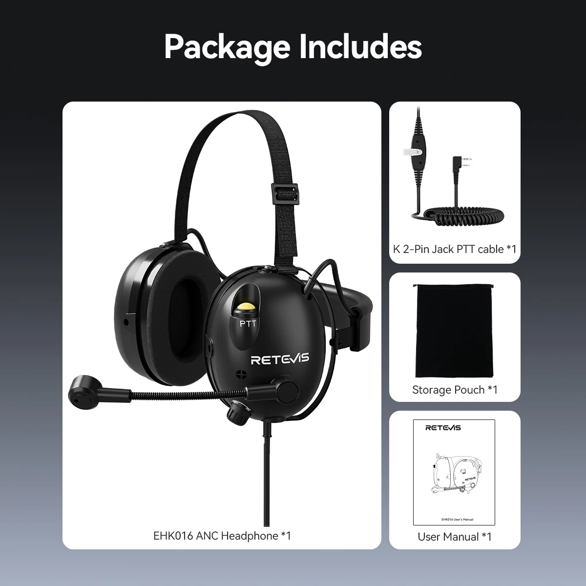 Retevis EHK015 EHK016 ANC Kopfhörer 2Pin Active Noise Cancelling Walkie Talkie Headset Radio Zubehör für Retevis H777 RT3S – Detail 27