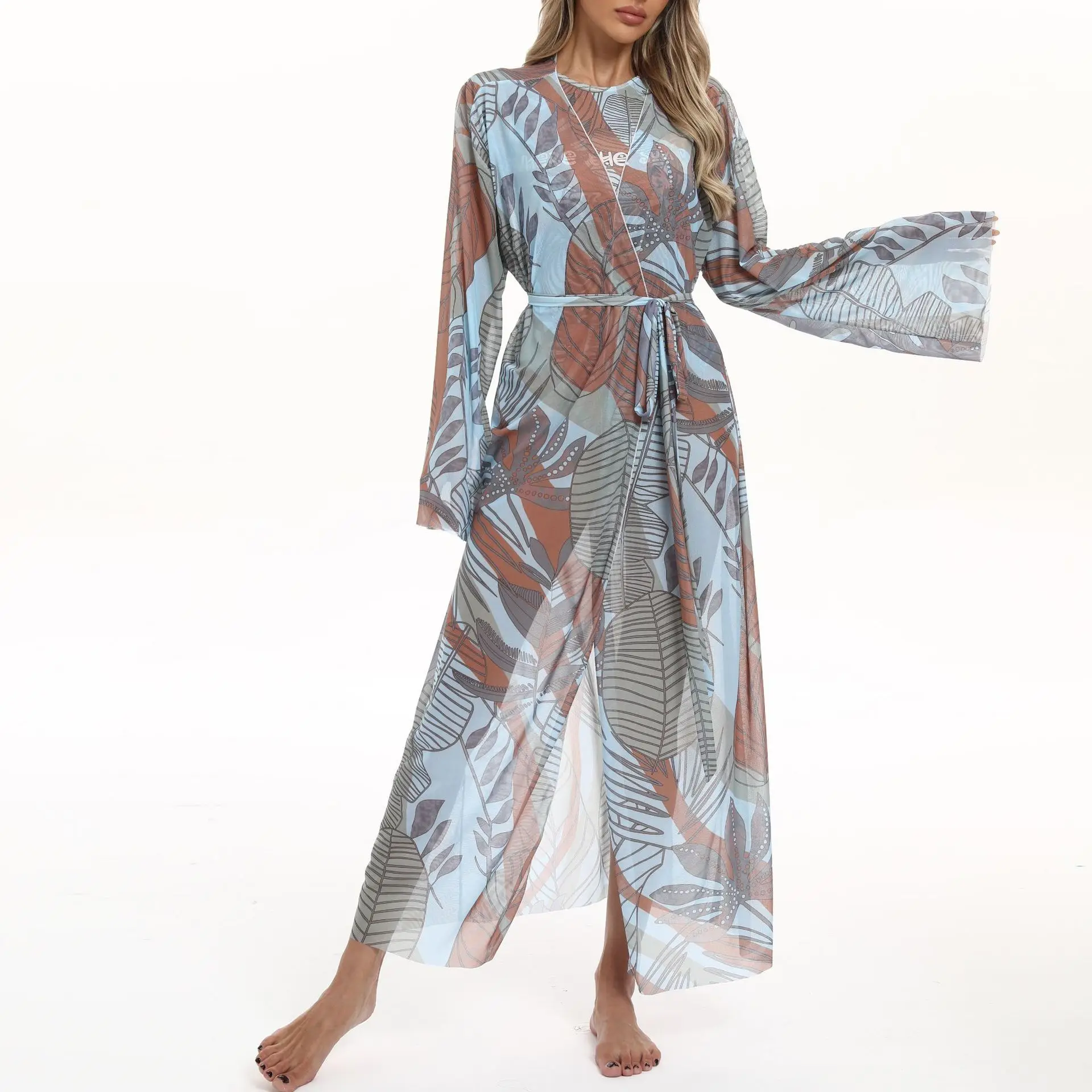 Women Waist Tie Beach Cover Up Loose Fit Kimono Cardigan Summer UV Protection Lightweight Sunblock Outerwear Casual Beachwear