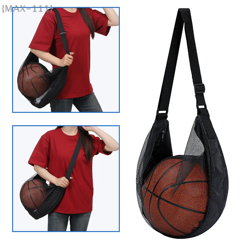 Bolsa de una sola bola con bolsillo con cremallera, bolsa de almacenamiento de bolas de malla, equipo deportivo, eslinga con cordón, red de almacenamiento para llevar baloncesto, 1 Uds.