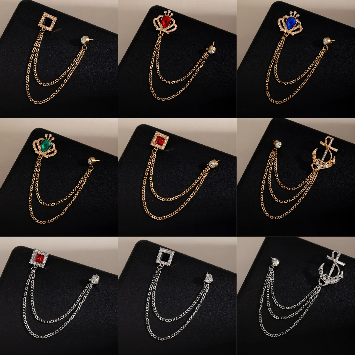 Cross border fashion personalized crown men's chain brooch, suit jacket tassel badge accessories