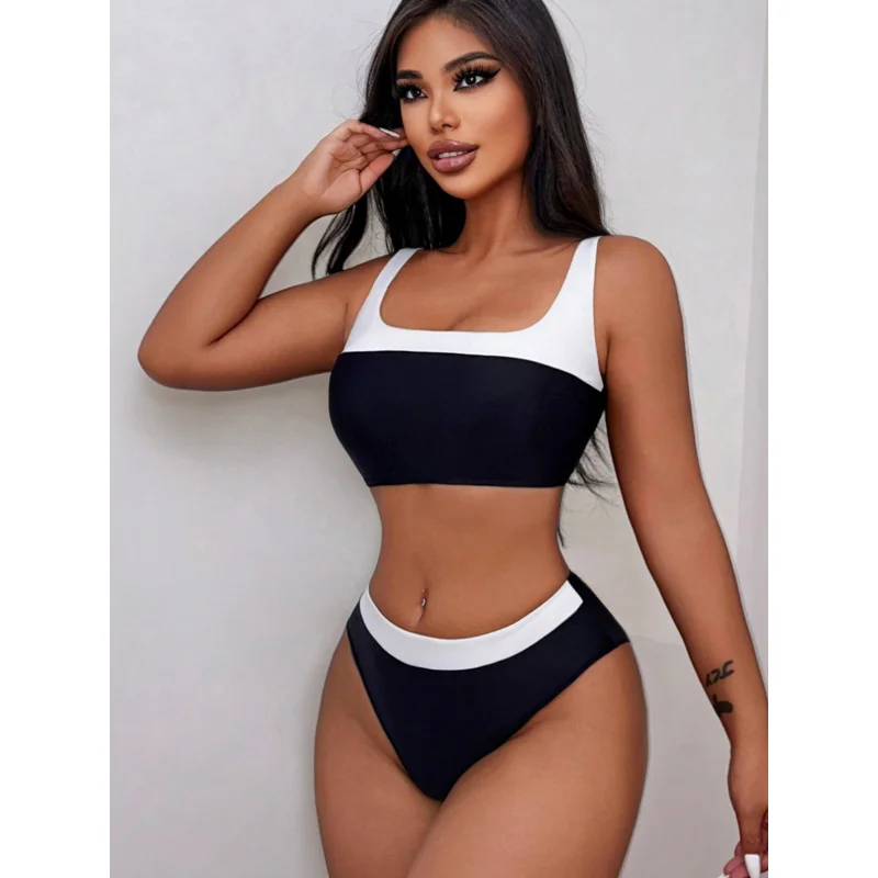 Black and White Two-Tone Sexy Swimsuit New Bikini SwimwearLG394