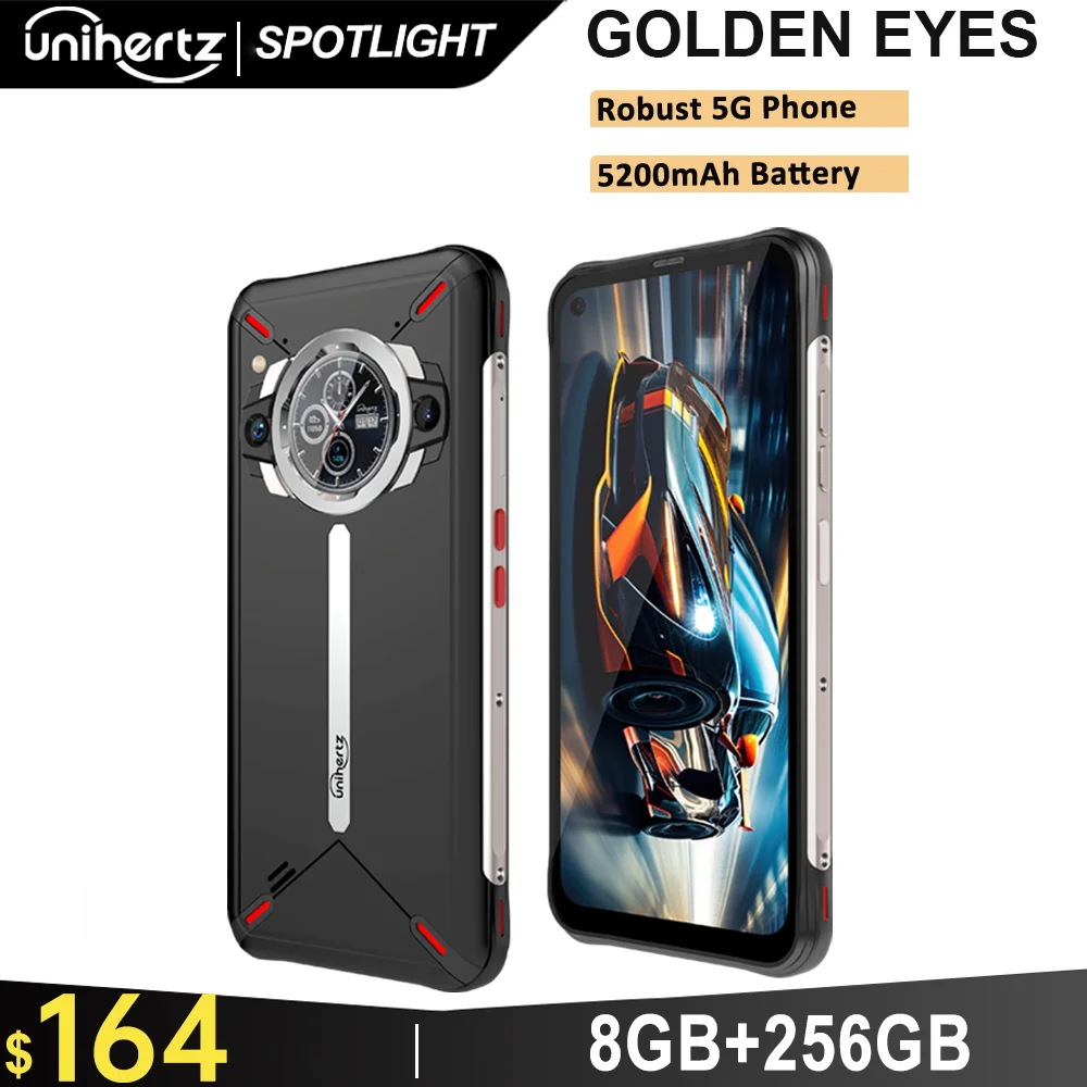 Unihertz Ticktock-S Slim Rugged 5G Smartphone 8GB 256GB Cell Phone 5200mAh Dual Screen Mobile Phone 64MP Camera Dimensity 700