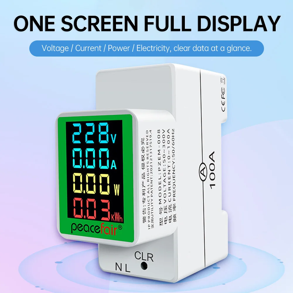 AC50-300V 100A Digital Display Multi-function Rail Meter Voltage and Current Meter Tester Detector Power Meter