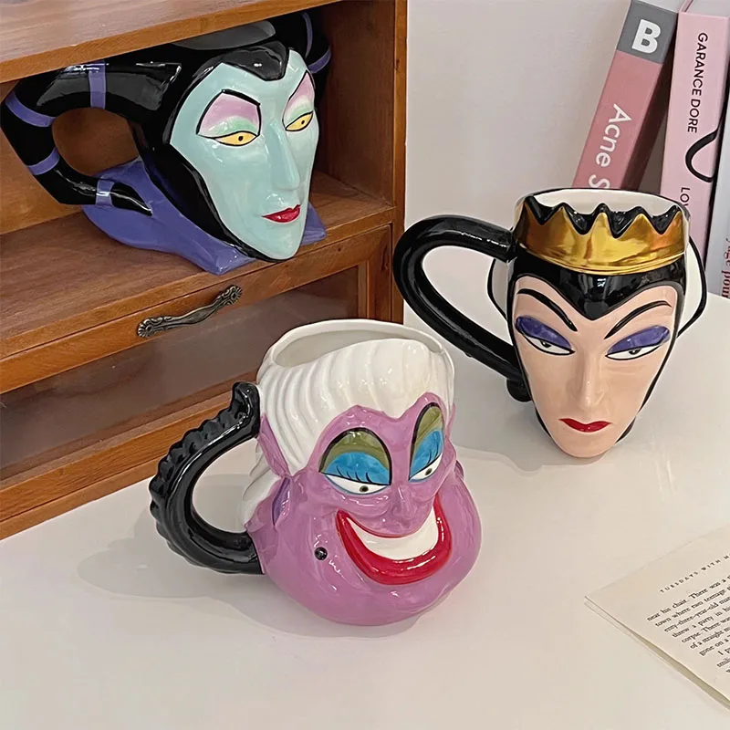 Disney Villain Ursula Maleficent Ceramic Mugs Action Figure Toys Cute Snow White The Little Mermaid Mug Cup Kids Gifts