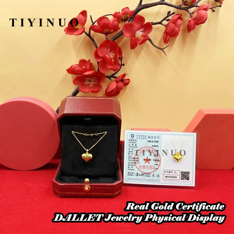 TIYINUO Genuine AU750 Real 18K Gold Necklace Heart Love Pendant  Birthday Gift Fashion Basic Present For Woman Fine Jewelry