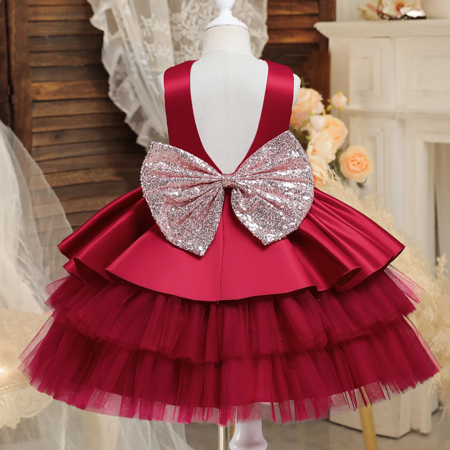 Baby Dresses for Christmas New Year Backless Cute Girls Princess Party Dress Birthday Wedding Toddler Kids Evening Tutu Gown