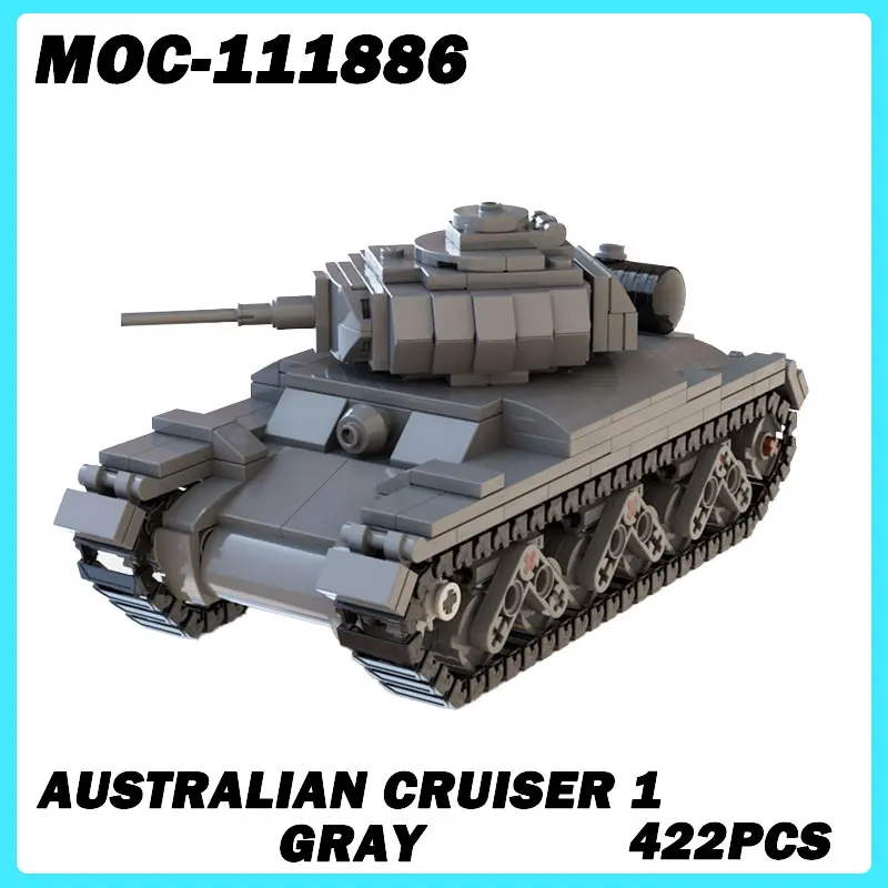 MOC-111886 WW II Military Vehicle Series Australian Cruiser 1 Gray Building Blocks DIY Model, Bricks, Puzzle Toys for Xmas Gifts