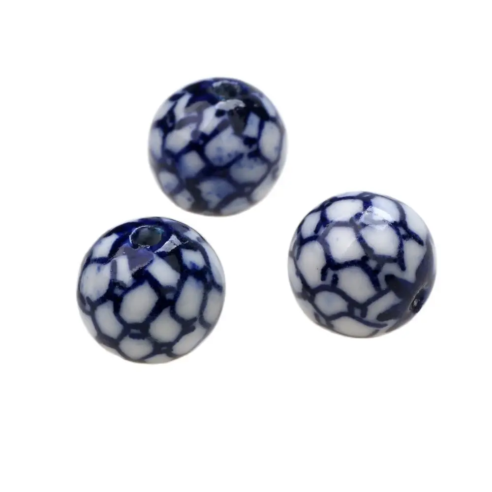 3PCS/Lot Painted Football Blue and White Ceramic Ball  DIY Necklae/Bracelet/Earrings Making Jewelry