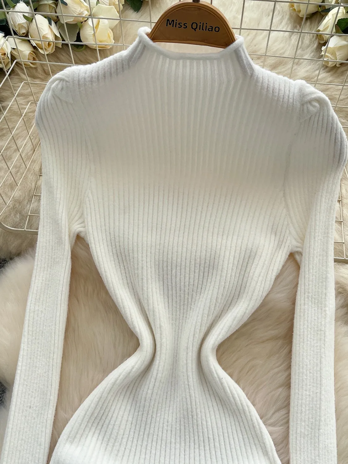 ハイネックバブルスウェット、スリムフィットボディコンスカート、ハイウエストポリエステル繊維通勤服