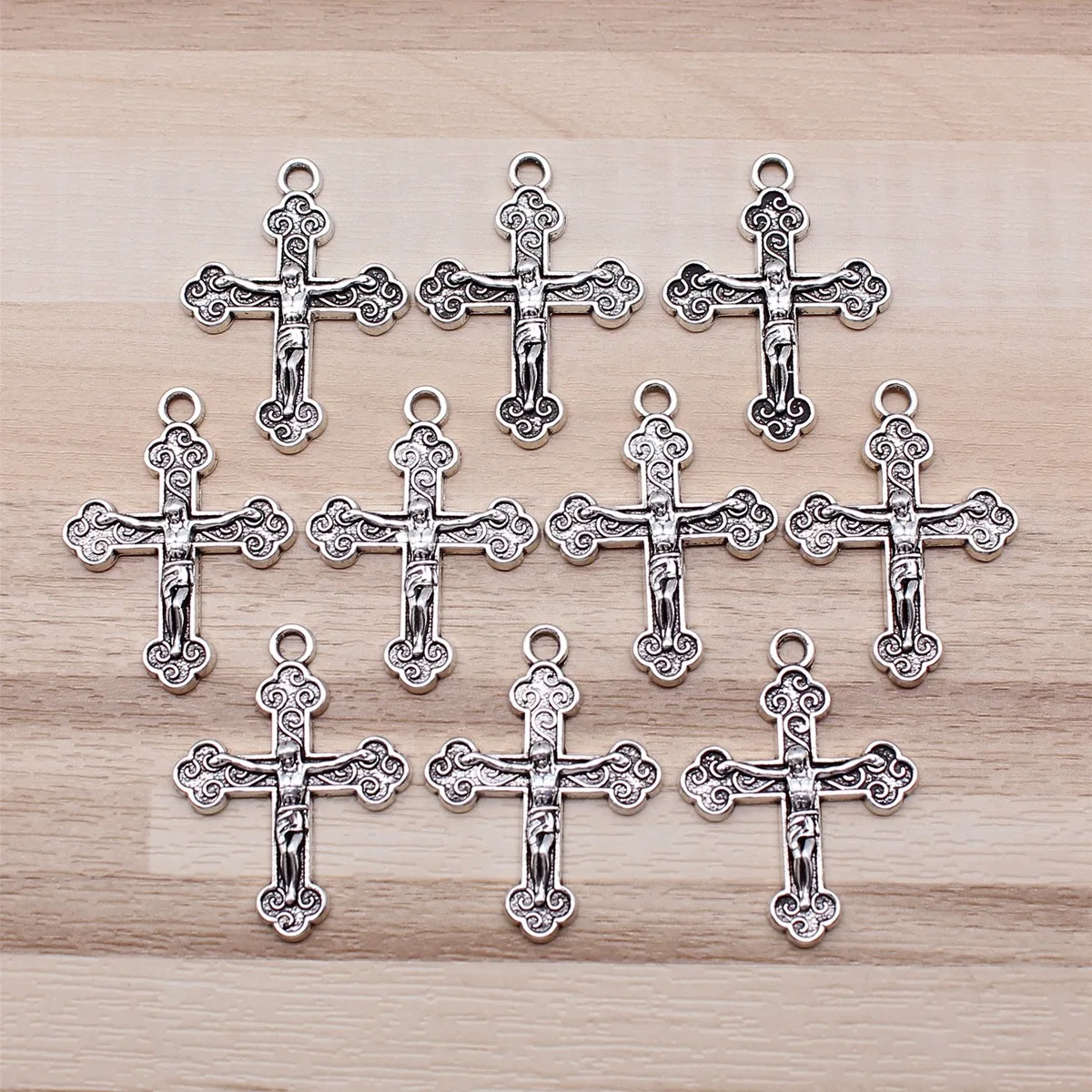 IFOCUS 10pcs/Lot Jesus Cross Charms For DIY Jewelry Making Zinc Alloy 22x29mm/0.87x1.14inch