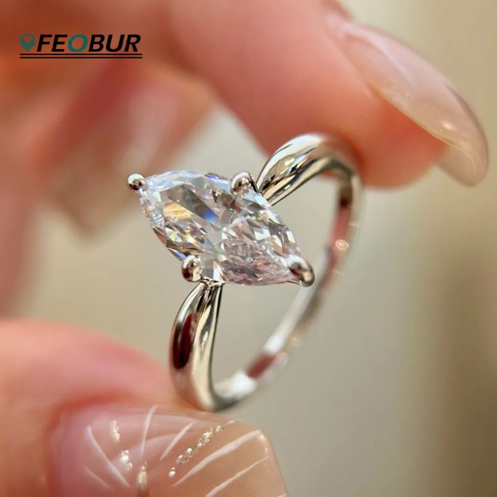 

Кольца с муассанитом огранки «Маркиз» 1/2/3 карата для женщин, серебро 925 пробы, обручальное кольцо с лабораторным бриллиантом, сертифицированные ювелирные изделия