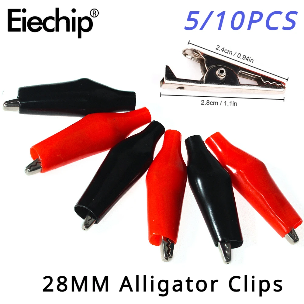 5-10PCS 28MM Alligator Clips Electrical DIY Test, 24*28mm Metal Crocodile Clips Black Red  Soft Plastic Coated Testing Probe