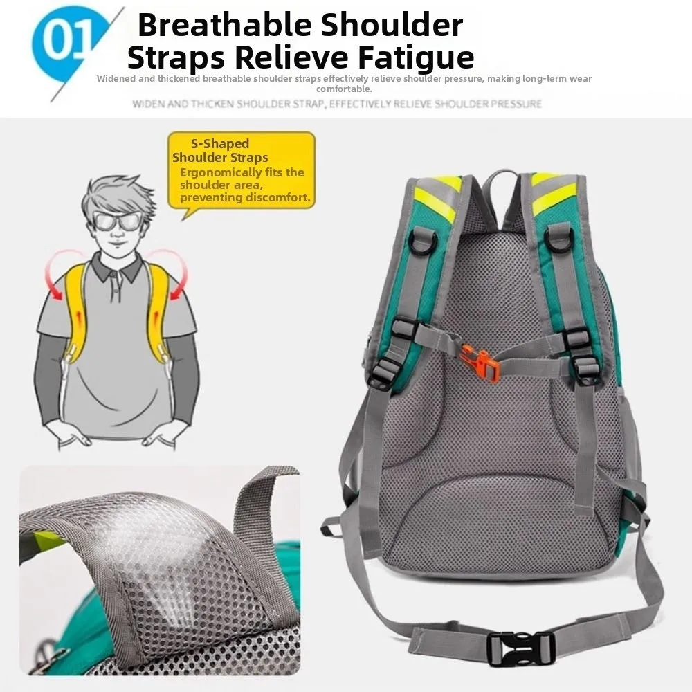 20L Breathable Hiking Backpack Multifunctional Large Capacity Mountaineering Bag with Safety Reflective Warning Waterproof