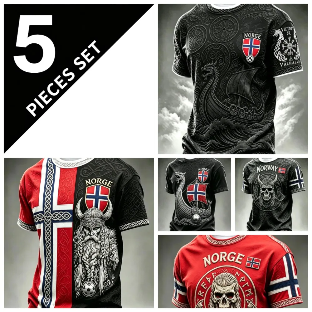 Camiseta de Fútbol Vikinga de Noruega 2026, Cuello Redondo, Diseño con la Bandera Noruega, Manga Corta, Unisex