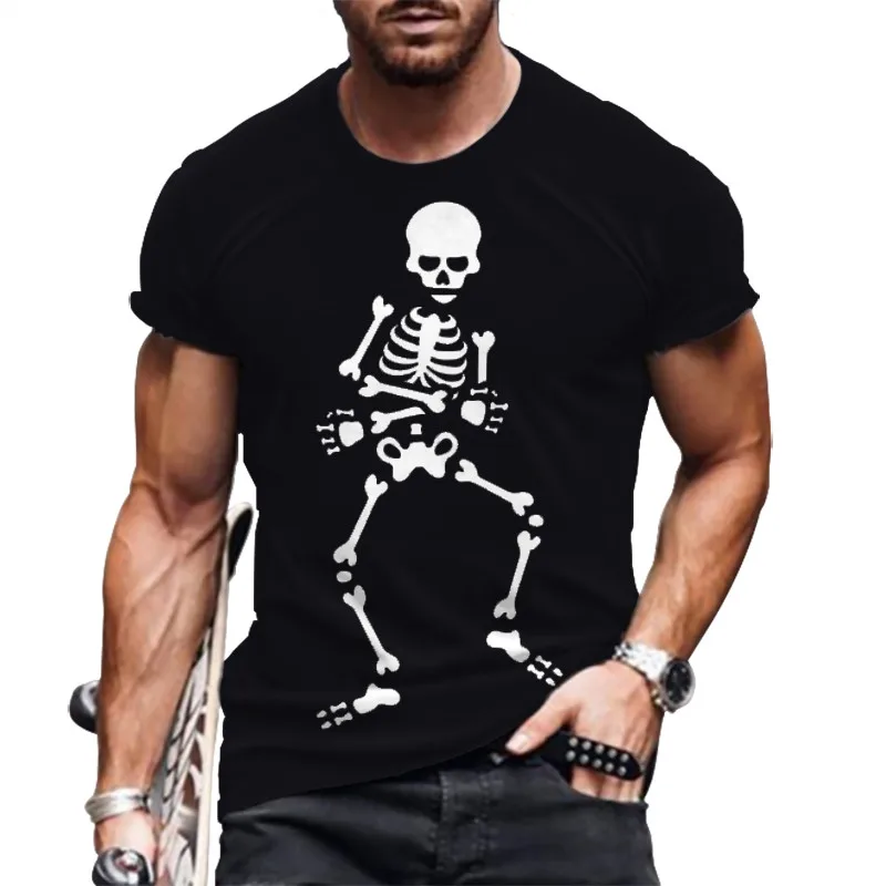 Summer Personality Skull Spoof 3D Printing Fun Men\'s Hip-hop Fashion T-shirt Short-sleeved O-neck Casual Trendy Plus Size Shirt