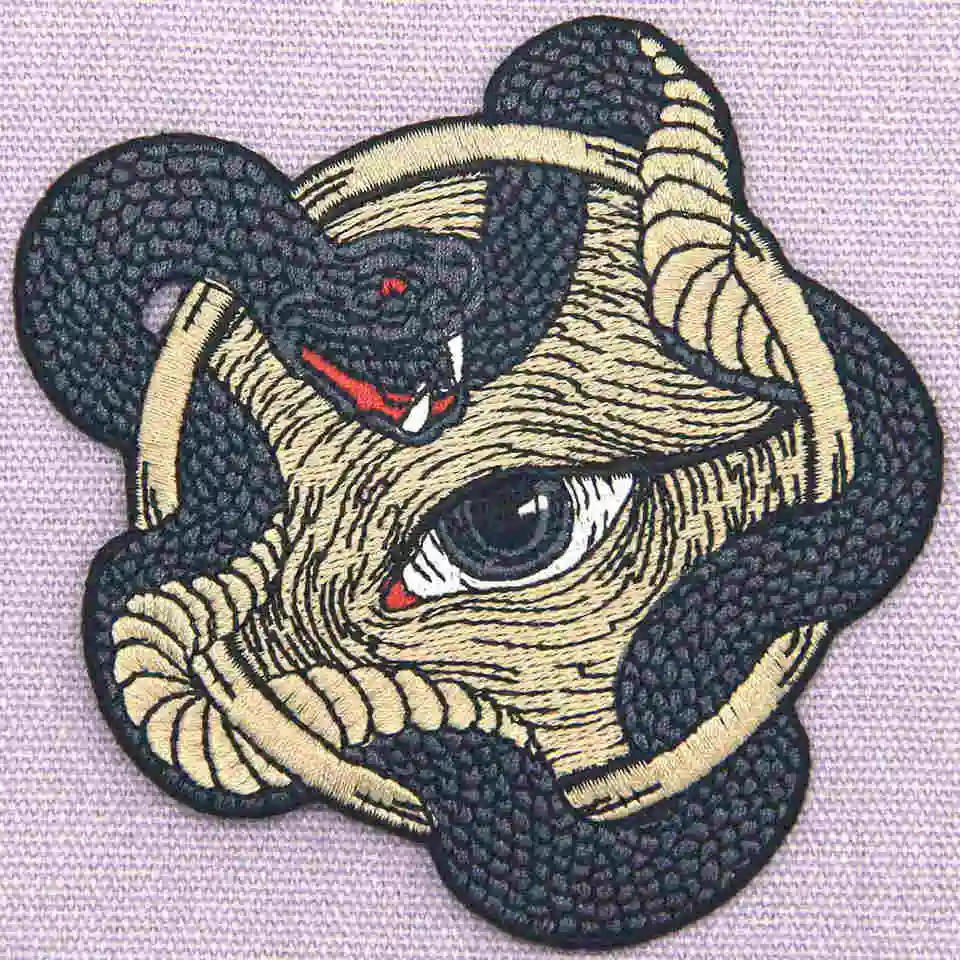 Embird Badge Embroidered All Seeing Eye with Snake Boa Sew On Handmade 3D Applique Iron Mini Patches