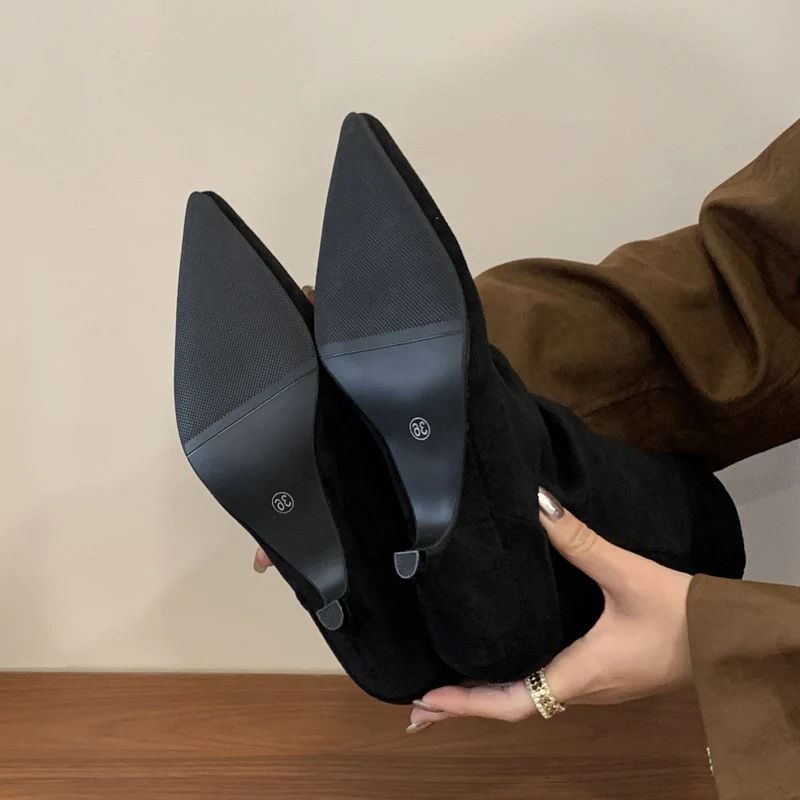 Eilyken مصمم خمر تحولت أكثر من حافة حذاء من الجلد النساء أشار تو رقيقة أحذية كعب منخفض قصيرة بوتاس Zapatos De Mujer #6