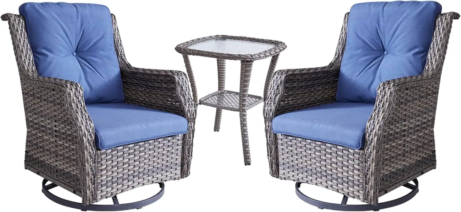 

Outdoor Swivel Rocker Patio Chairs Set, Wicker Rattan Glider Rocking Chairs Cushioned Seats, High Back and Deep Seating