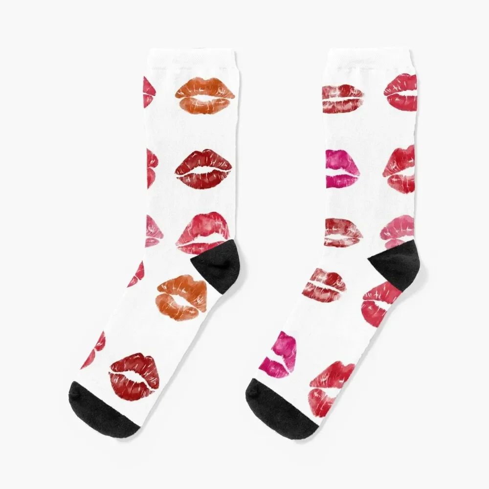 Pink Lipstick Kisses Print Socks New year's new in's Men Socks Women's