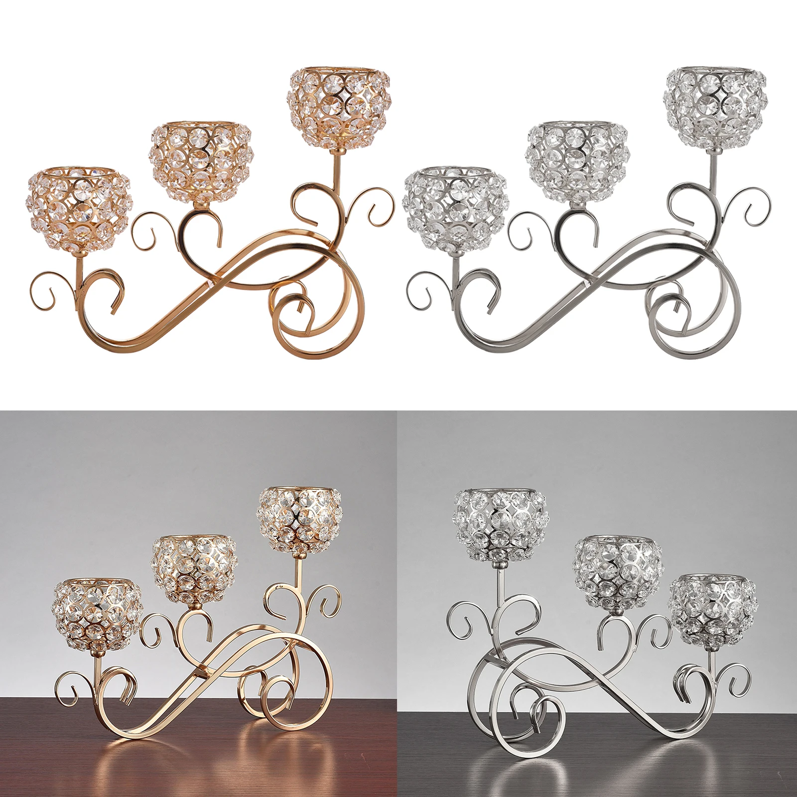 Crystal Candle Holder 3 Arms Candelabra Centerpiece Home Decor Centerpiece