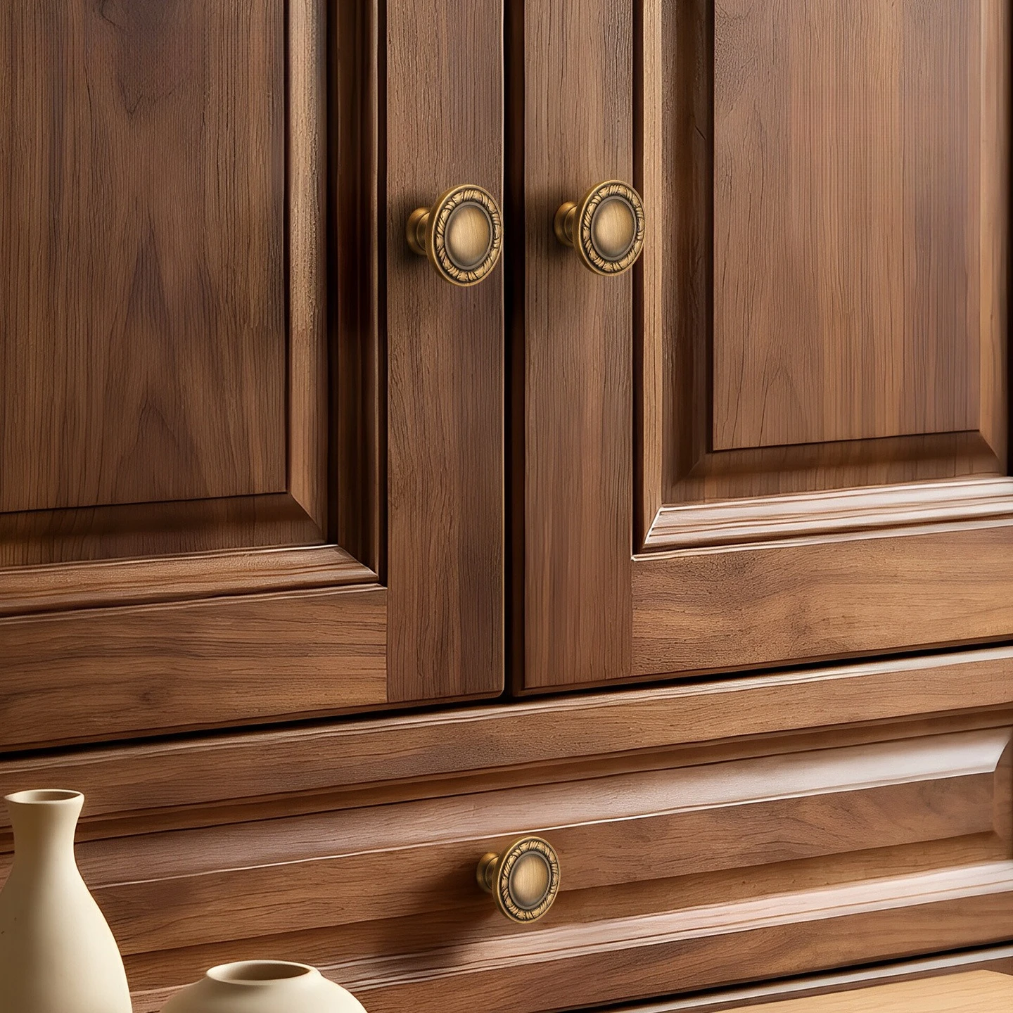 American-style Antique Copper Furniture. Sleek and Luxurious Minimalist Nordic Single-hole Cabinet Drawer with Pure Brass Handle