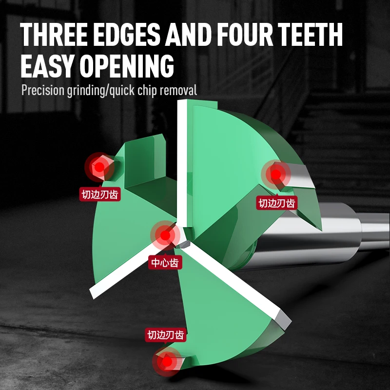 HUHAO 10 mm Schaft Lochsägenschneider Bohrzentrum Positionierung Holz Forstner Bohrer 3 Klingen Wolframkarbid Holzbearbeitungswerkzeuge