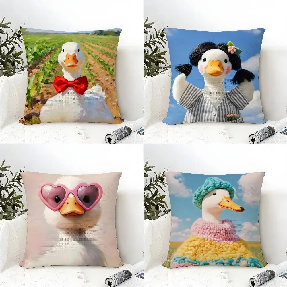Funny And Cheerful Duck Pattern Pillow Case Cotton Linen Fabric Square Zipper Pillowcase Home Decorative Living Room