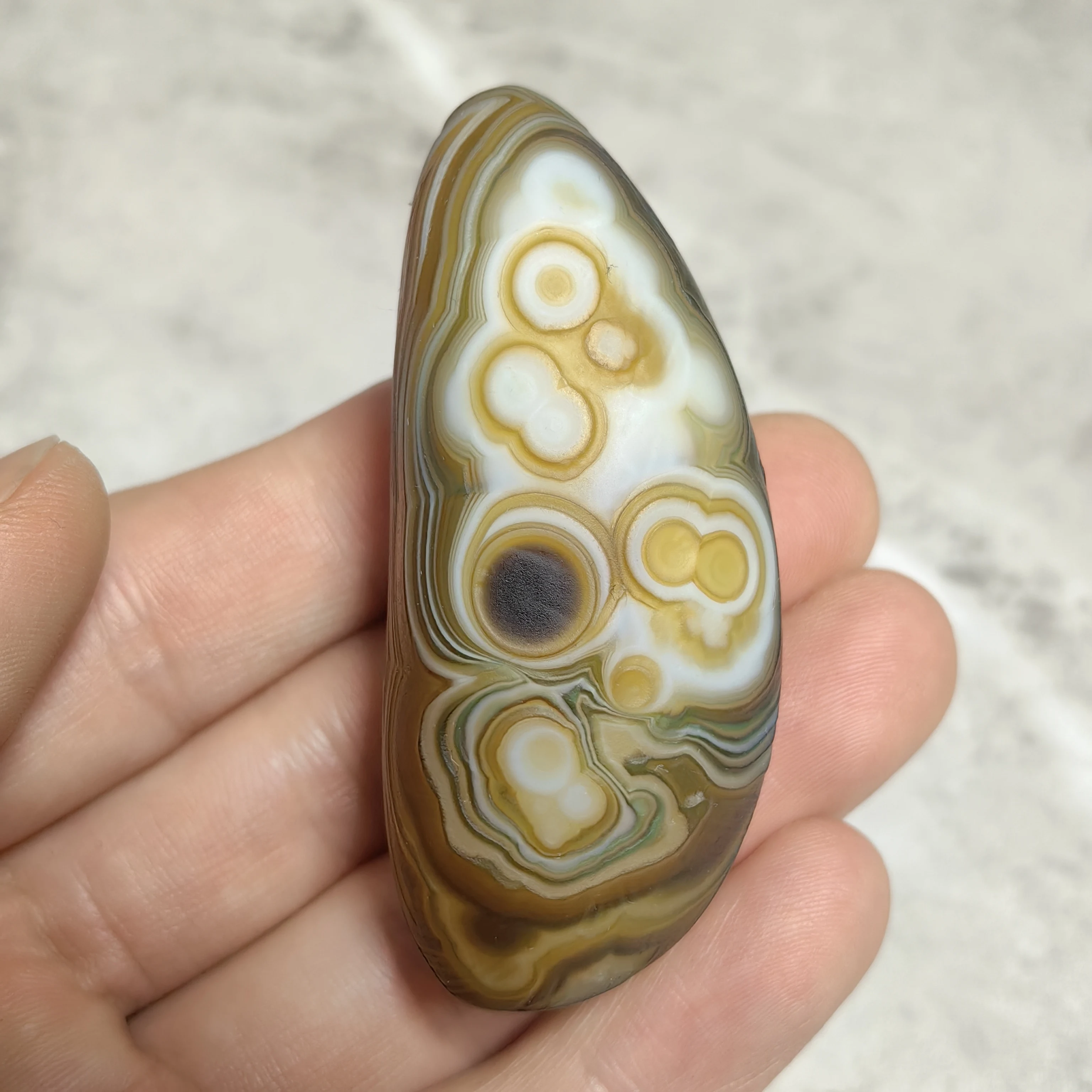 Rare Shuttle Multi-eye Divine Eye Sardonyx Raw Crystal Specimen, Alternating Brown White Banded Haut-relief Texture Eye Stone