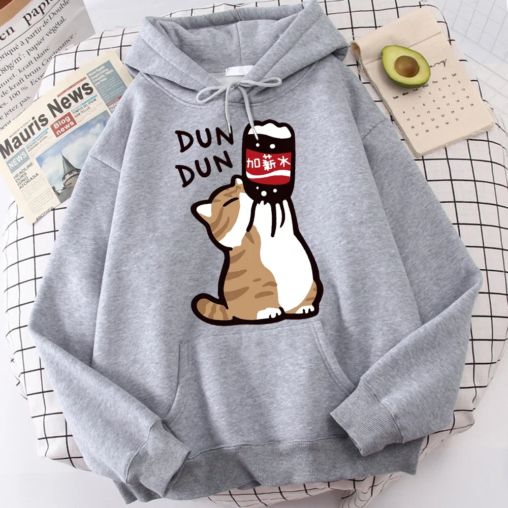 Cartoon Cat Drink Salary Increase Beverages Mens Hooded Jacket Casual Cartoon Hoodies Pleasure Sweatshirts Home Harajuku Tops