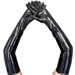 Gants sexy en latex verni noir pour femme, moufles longues, performance de danse d'Halloween, discothèque, pole légiti, bar, cosplay, 53cm