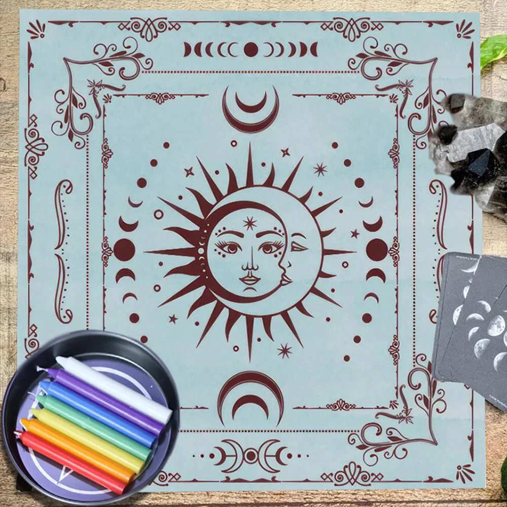 Altar Cloth Sun Moon Tarot Card Tablecloth For Spread Tarot Reading Cloth Witch Moon Phase Spiritual Oracle Card Pad Boho Decor