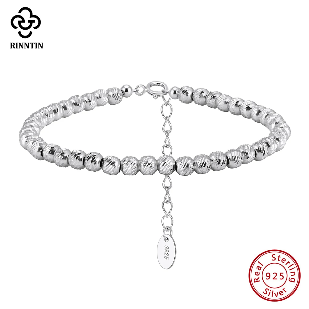 Rinntin ريال 925 فضة 4 مللي متر عرض سلسلة من الخرز سوار حلية هدية موضة النساء الحد الأدنى الكلاسيكية غرامة مجوهرات GAB0