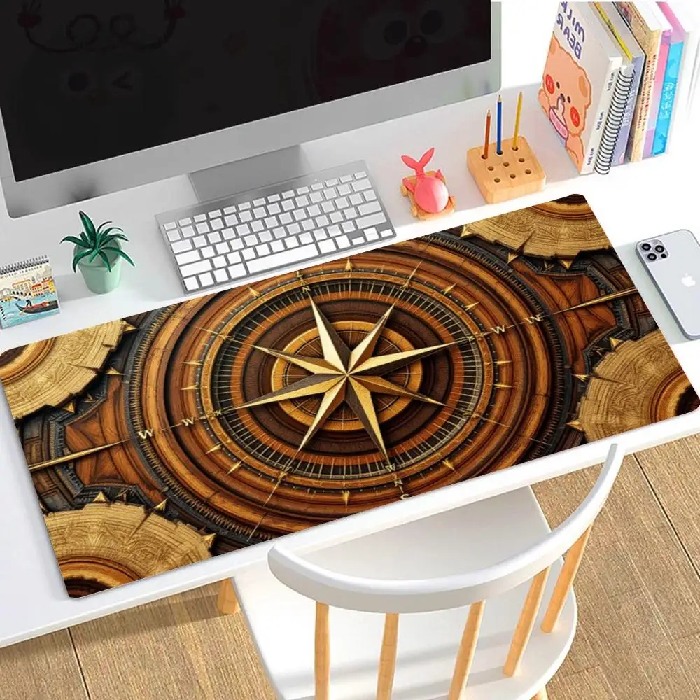 Old World Nautical Map & Compass Pattern Large Mousepad, High Definition Printing Natural Rubber Material Anti Slip Keyboard Pad