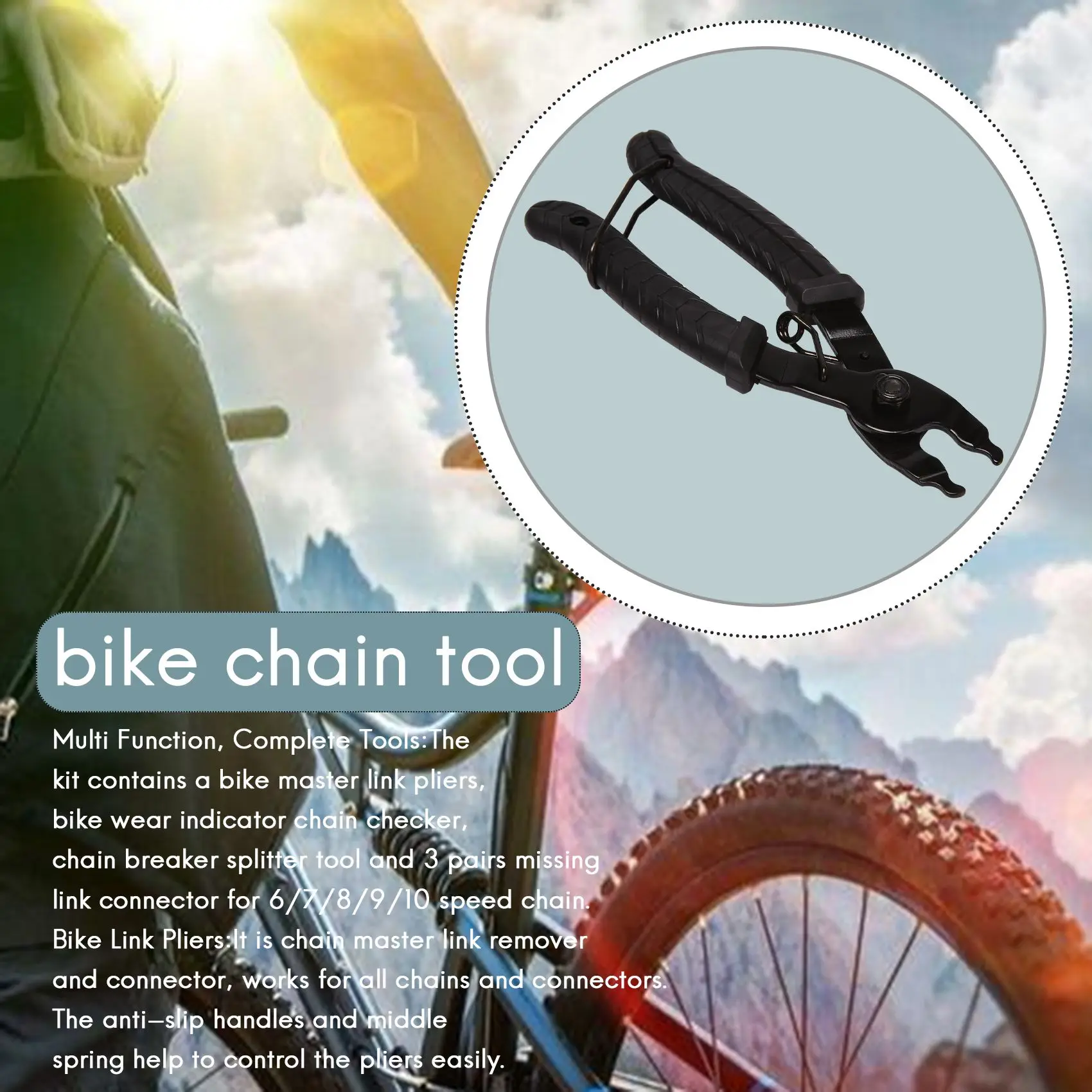 Bike Chain Repair Tool Kit, Bike Master Link Pliers Remover Chain Breaker Splitter Cutter & Chain Wear Indicator Checker